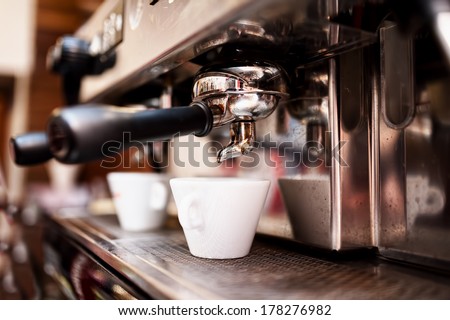 Espresso Machine Making Coffee In Pub, Bar, Restaurant