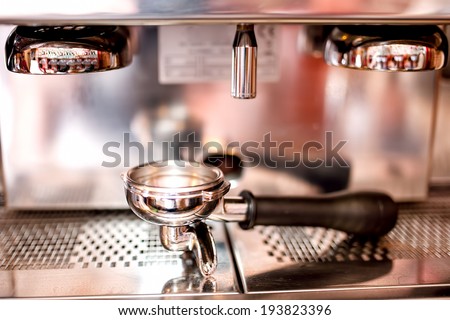 Espresso machine with tools and accessories as tamper, piston and coffee