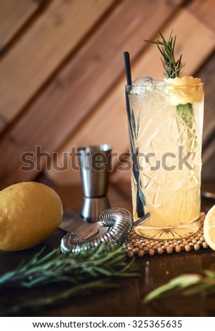 gin and tonic cocktail drink in pub, restaurant or nightclub. Refreshment cocktail drink served cold