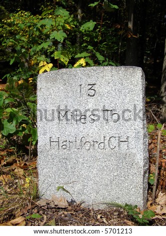 Old mile marker left over from colonial days on the Boston Post Road