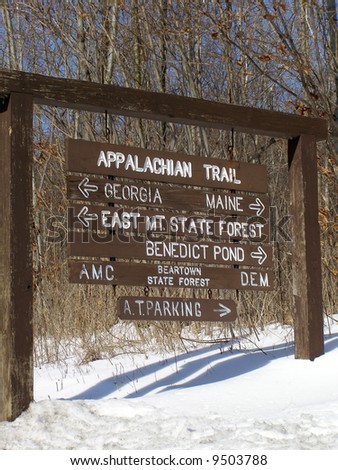 Sign marking the Appalachian Trail, a well-known hiking trail that stretches from Maine to Georgia in the eastern United States