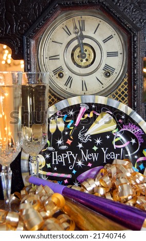 Clock about to strike midnight on New Year\'s Eve