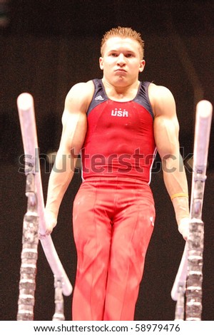 HARTFORD, CT - AUGUST 11: Olympic medalist Jonathan Horton competes during the first round of the men's competition at the VISA Gymnastics Championships in Hartford, CT on August 11, 2010.