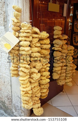 Natural sponges in the gift shop, Croatia