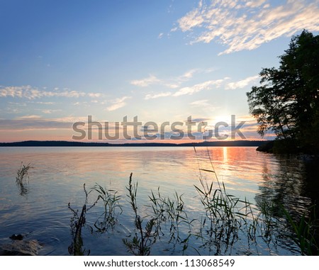 Coastal morning landscape. Saimaa lake, Finland