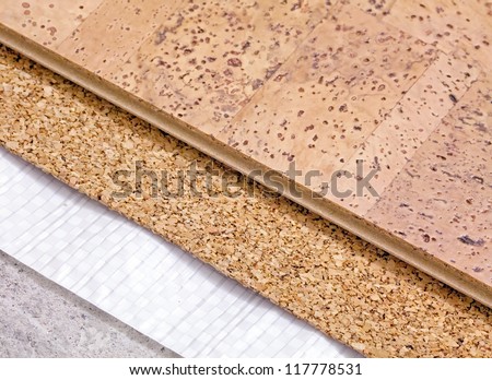 Laying technology of cork floor on concrete  base with layers of thermal insulation and soundproofing
