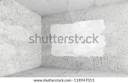 Abstract white interior of empty room with concrete walls with white paint covering  segment