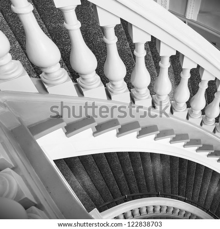 Stairs with balusters. Abstract classical architecture interior fragment
