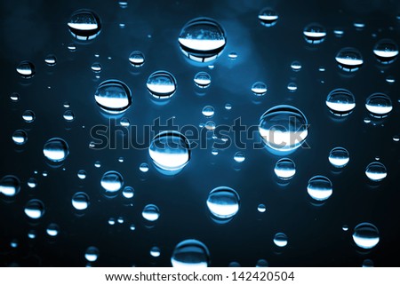 Macro photo of shining water drops on glass