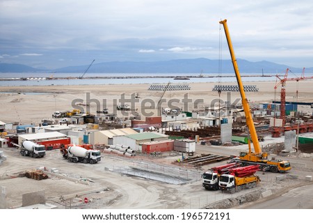 TANGER, MOROCCO - MARCH 28, 2014: New terminals area under construction in Port Tanger-Med 2. The Tangier-Med Project will contain the biggest port in Africa