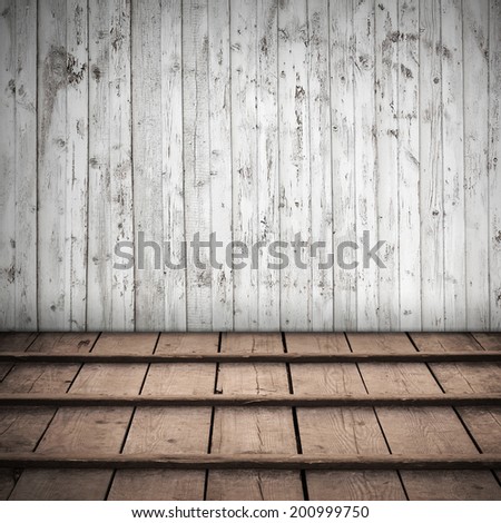 Abstract wooden interior with white wall and brown floor