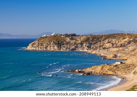 Atlantic Ocean coast. Landscape of Gibraltar strait, Morocco