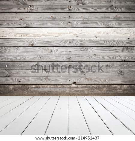 Abstract wooden interior, white floor and wall