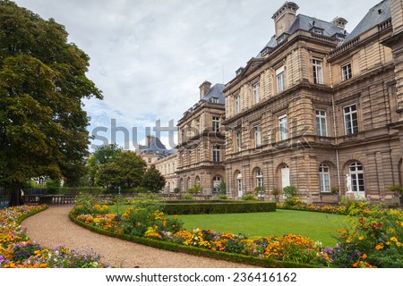 Paris, France - August 10, 2014: Luxembourg Palace facade in Luxembourg Garden, Paris, France