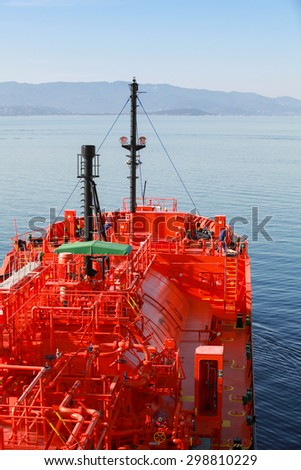 Red Liquefied Petroleum Gas tanker underway in Mediterranean Sea