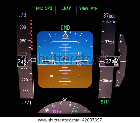 Technology: Instrument panel of a modern airliner in flight.