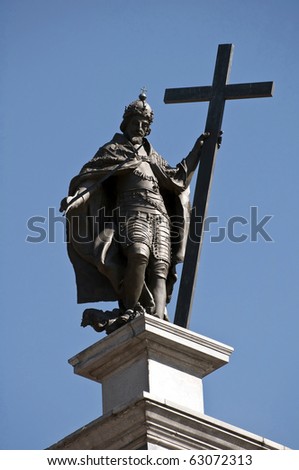Statue of Zygmunt III Vasa at the top of the Zygmunt\'s column in Warsaw, Poland.