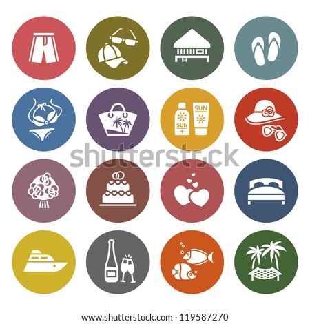 Tourism, Recreation & Vacation, icons set - Retro color version