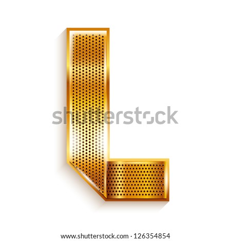 Font folded from a metallic gold perforated ribbon Letter L Vector illustration 10eps Font folded from a metallic gold perforated ribbon Letter L Vector illustration 10eps