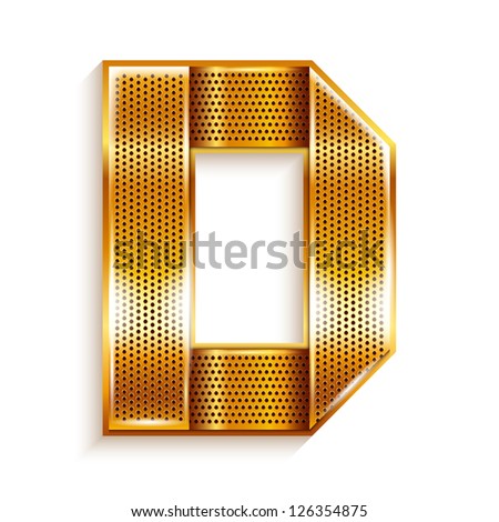 Font folded from a metallic gold perforated ribbon Letter D Vector illustration 10eps Font folded from a metallic gold perforated ribbon Letter D Vector illustration 10eps