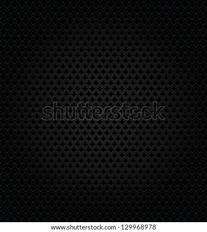 Abstract metallic black perforation textured template on black background. Vector version also available