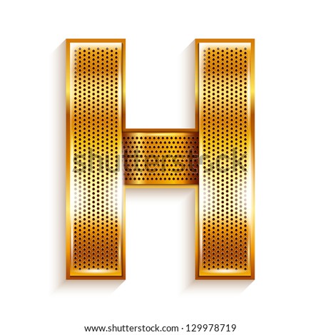 Font folded from a metallic gold perforated ribbon - Letter H