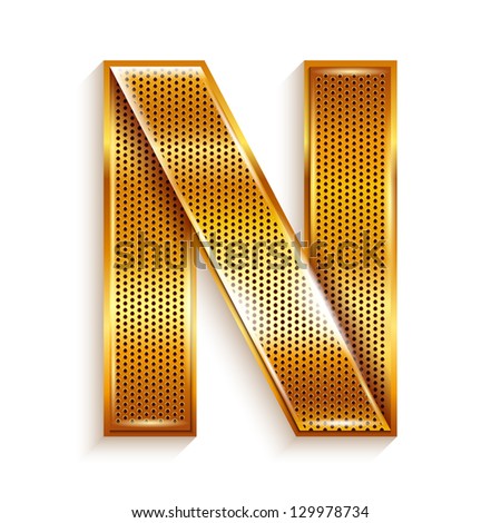 Font folded from a metallic gold perforated ribbon - Letter N