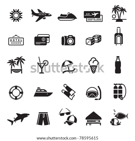 Signs. Vacation, Travel & Recreation. First set icons in black
