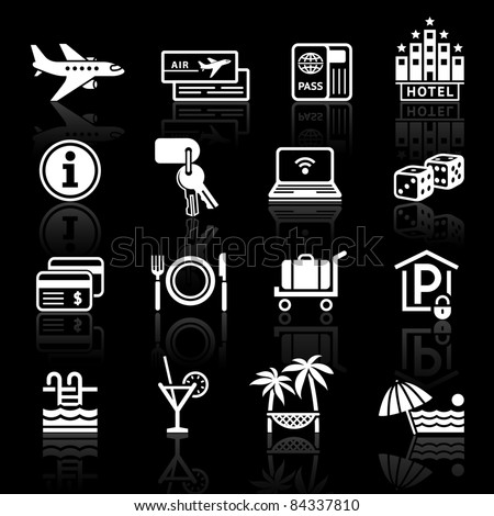 Travel Vacation & Recreation icons set Tourism with reflection Travel Vacation & Recreation icons set Tourism with reflection