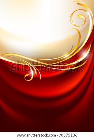Red fabric curtain on gold background. Bitmap copy my vector ID 89612062