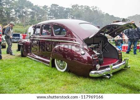 SAN FRANCISCO - SEPTEMBER 29: A 1947 Plymouth Deluxe is on display during the 2012 Jimmy\'s Old Car Picnic in Golden Gate Park in San Francisco on September 29, 2012