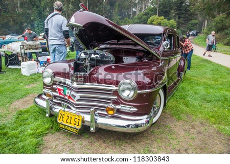 SAN FRANCISCO - SEPTEMBER 29: A 1947 Plymouth Deluxe is on display during the 2012 Jimmy\'s Old Car Picnic in Golden Gate Park in San Francisco on September 29, 2012