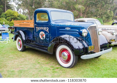 SAN FRANCISCO - SEPTEMBER 29: A 1937 Chevrolet Pickup is on display during the 2012 Jimmy\'s Old Car Picnic in Golden Gate Park in San Francisco on September 29, 2012