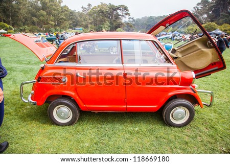 SAN FRANCISCO - SEPTEMBER 29: A 1958 BMW Isetta 600 is on display during the 2012 Jimmy's Old Car Picnic in Golden Gate Park in San Francisco on September 29, 2012