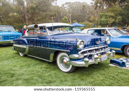 SAN FRANCISCO - SEPTEMBER 29: A 1954 Chevrolet Bel Air is on display during the 2012 Jimmy\'s Old Car Picnic in Golden Gate Park in San Francisco on September 29, 2012