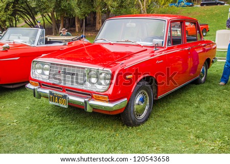SAN FRANCISCO - SEPTEMBER 29: A 1966 Toyota Corona is on display during the 2012 Jimmy\'s Old Car Picnic in Golden Gate Park in San Francisco on September 29, 2012