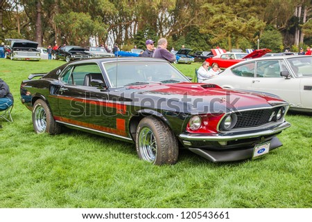 SAN FRANCISCO - SEPTEMBER 29: A 1969 Ford Mustang is on display during the 2012 Jimmy's Old Car Picnic in Golden Gate Park in San Francisco on September 29, 2012