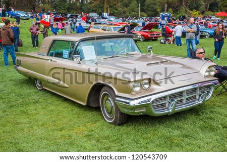 SAN FRANCISCO - SEPTEMBER 29: A 1960 Ford Thunderbird is on display during the 2012 Jimmy\'s Old Car Picnic in Golden Gate Park in San Francisco on September 29, 2012