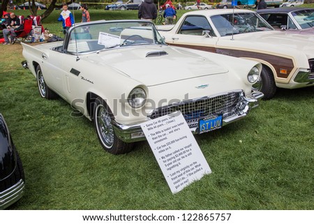 SAN FRANCISCO - SEPTEMBER 29: A 1957 Ford Thunderbird is on display during the 2012 Jimmy's Old Car Picnic in Golden Gate Park in San Francisco on September 29, 2012