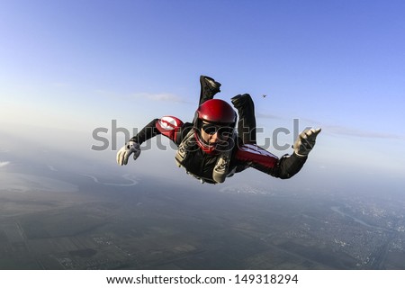 Parachutist Prepares To Open The Parachute.