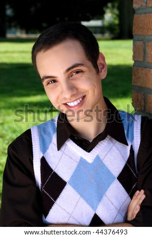 Young Attractive Male in an Argyle Sweater Vest