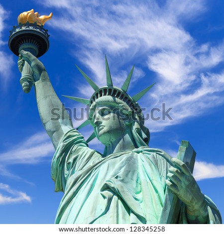 statue of liberty, new york, usa, blue sky with clouds