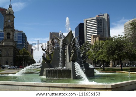 ADELAIDE, AUSTRALIA - JANUARY 30: Victoria Square Fountain, it was designed by artist John Dowie to represent the three rivers from which Adelaide receives water, on January 30, 2008 in Adelaide, Australia.