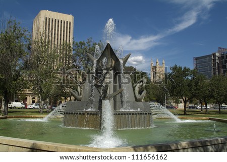 ADELAIDE, AUSTRALIA - JANUARY 30: Victoria Square Fountain, it was designed by artist John Dowie to represent the three rivers from which Adelaide receives water, on January 30, 2008 in Adelaide