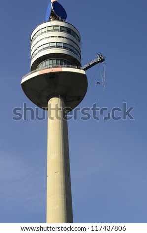 Austria, bungee jumping from Danube Tower in Vienna