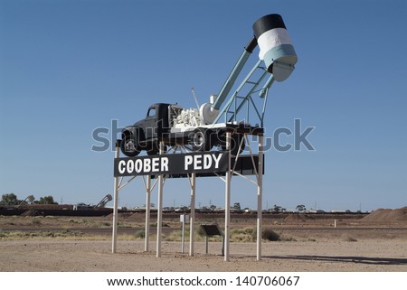 COOBER PEDY, AUSTRALIA - APRIL 13: Vehicle with typical equipment for opal mining - the landmark of the small village in the outback in South Australia, April 13, 2010 in Coober Pedy, Australia