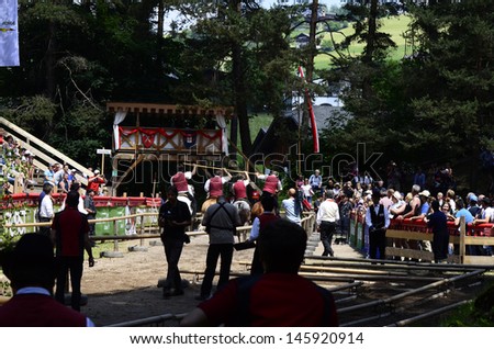 SEIS, ITALY - JUNE 16: Unidentified actors and spectators by yearly horse-riding event named \