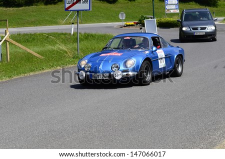 LUNZ, AUSTRIA - JULY 19: Renault Alpine on special stage by International Ennstal Classic 2013, a yearly tournament through Austria for vintage cars on July 19, 2013, in Lunz am See, Austria