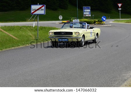 LUNZ, AUSTRIA - JULY 19: Ford Mustang  on special stage by International Ennstal Classic 2013, a yearly tournament through Austria for vintage cars on July 19, 2013, in Lunz am See, Austria