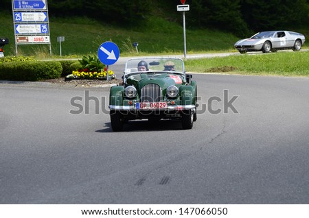 LUNZ, AUSTRIA - JULY 19: Morgan +4 on special stage by International Ennstal Classic 2013, a yearly tournament through Austria for vintage cars on July 19, 2013, in Lunz am See, Austria